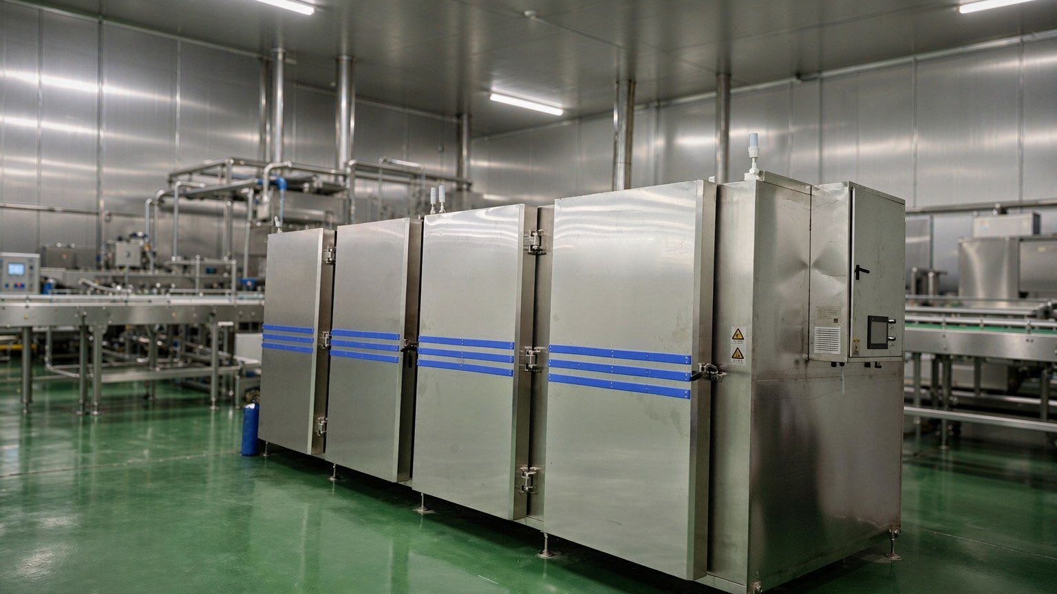 速冻隧道出料端与后续转运区